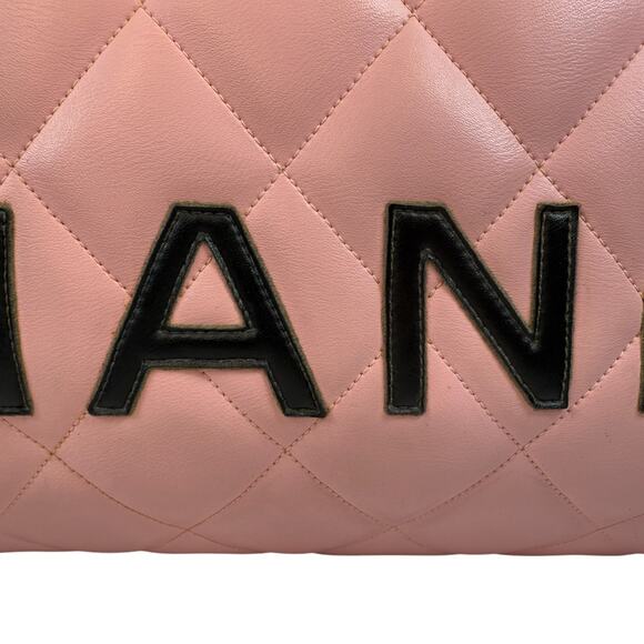 Chanel Pink Quilted Duffle Bag Large Calfskin Leather Vintage Rare XL CC Travel - Picture 5 of 15